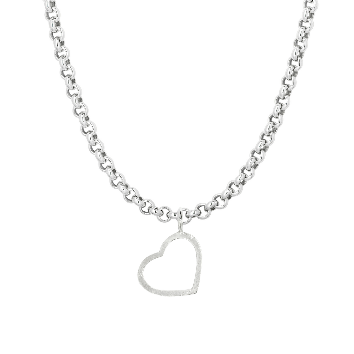 large heart outline sandcast chunky chain charm necklace