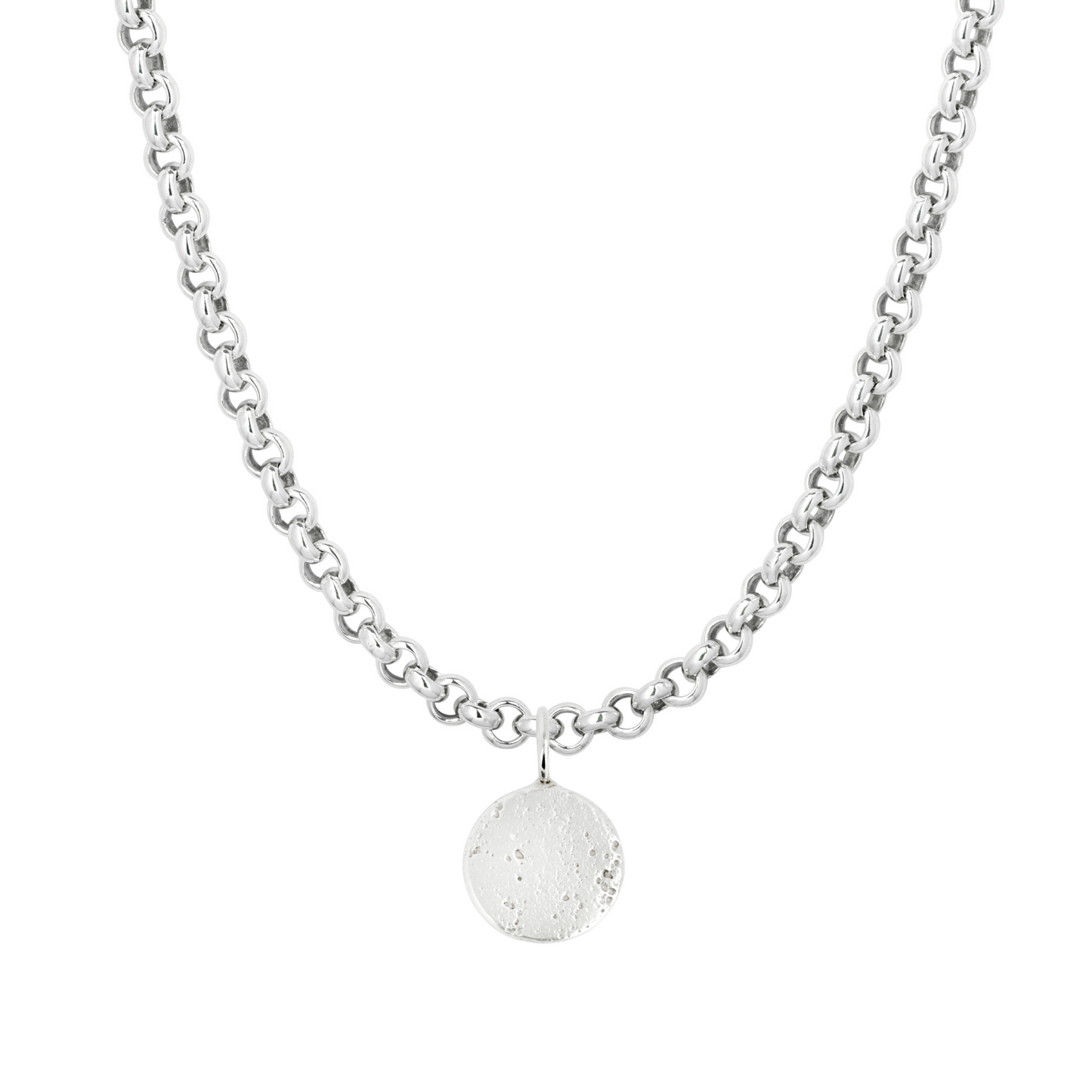 large round solid silver medallion sandcast chunky chain charm necklace