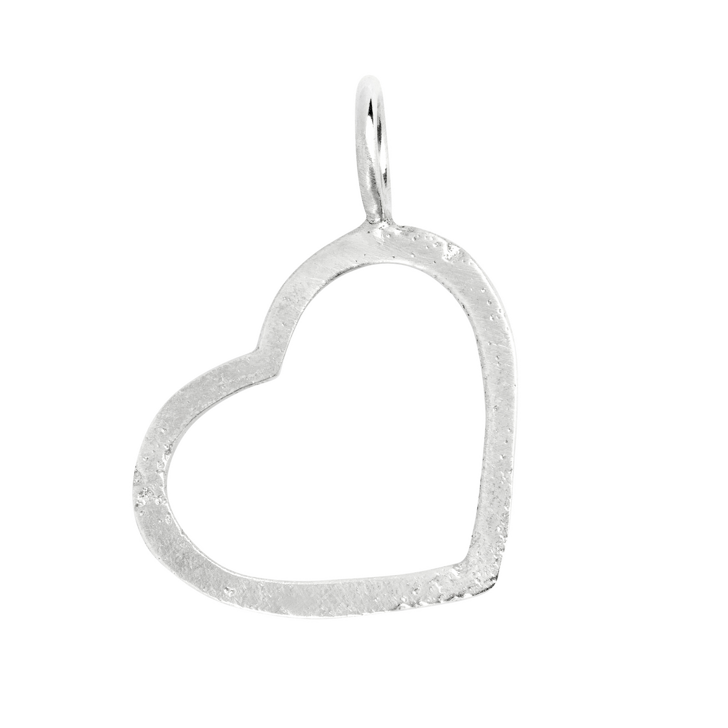 large silver open heart sandcast pendant charm