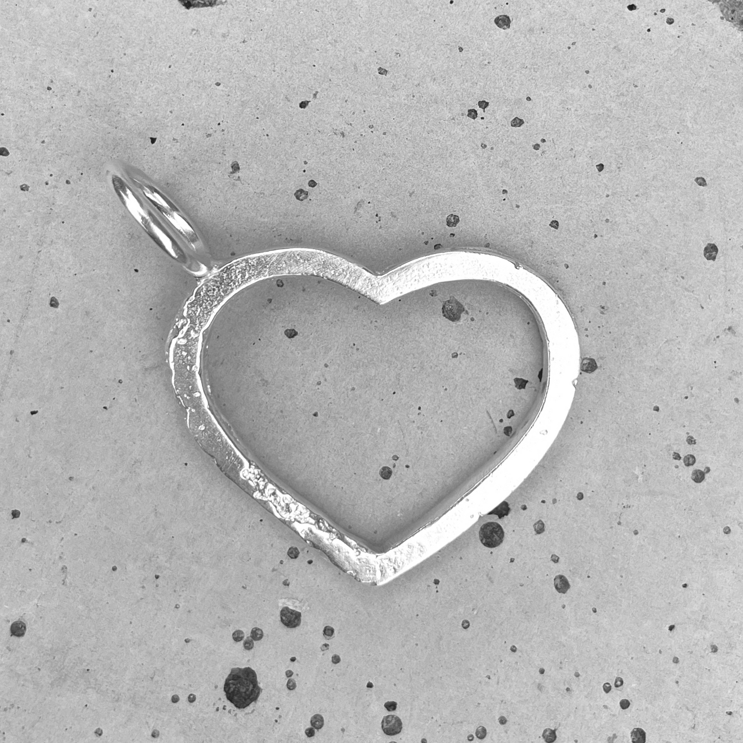 large silver open heart sandcast pendant charm