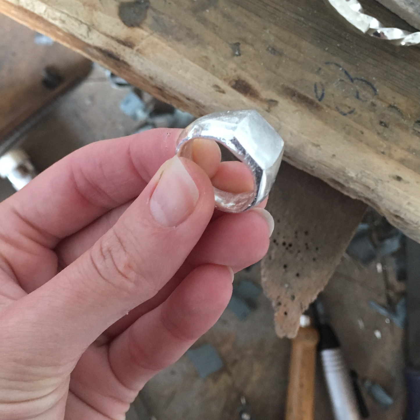 silver square signet ring handmade sandcast ring