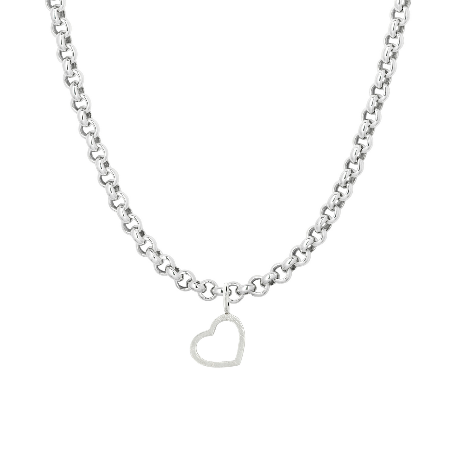 small open heart pendant sandcast chunky chain charm necklace