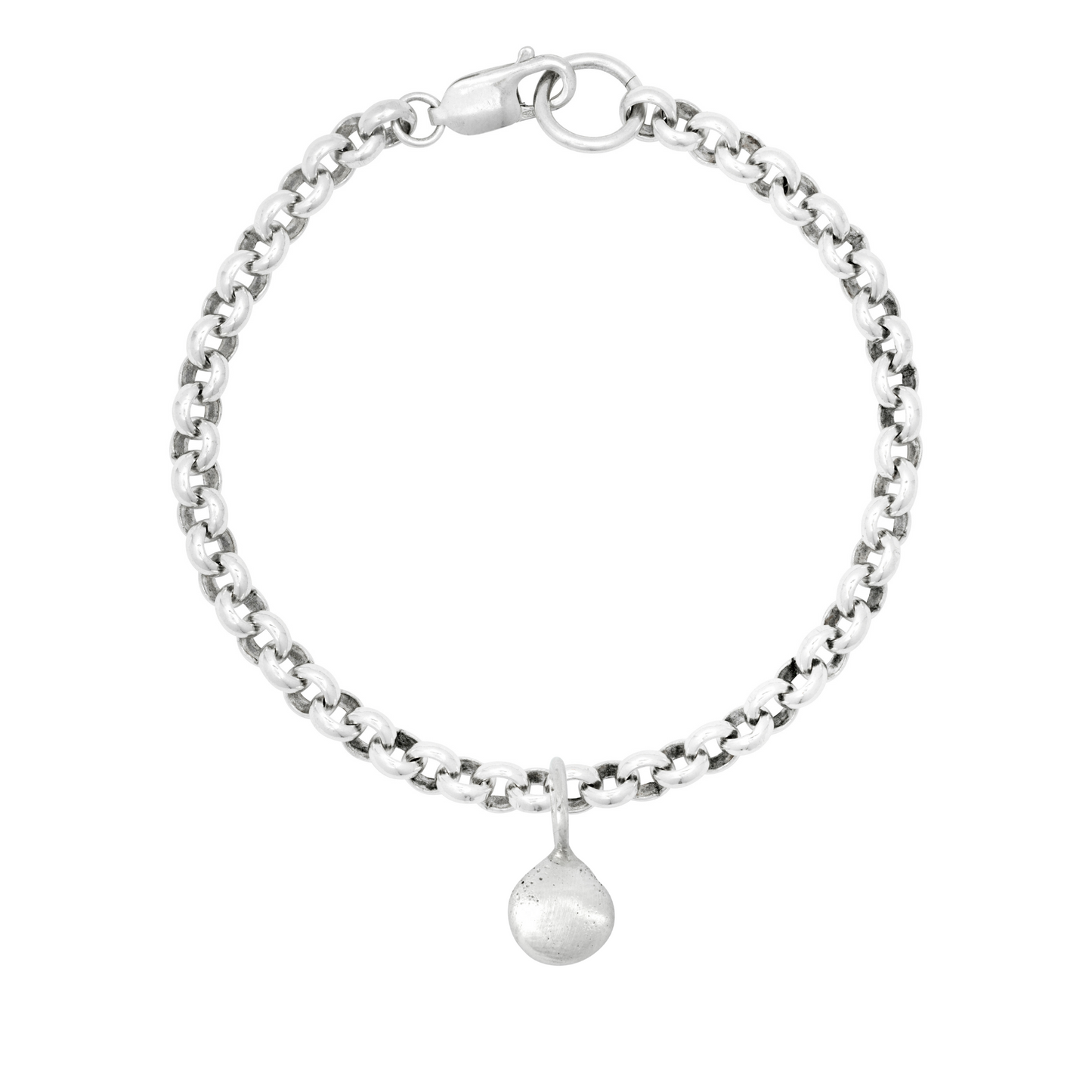 small sandcast solid silver pebble charm bracelet