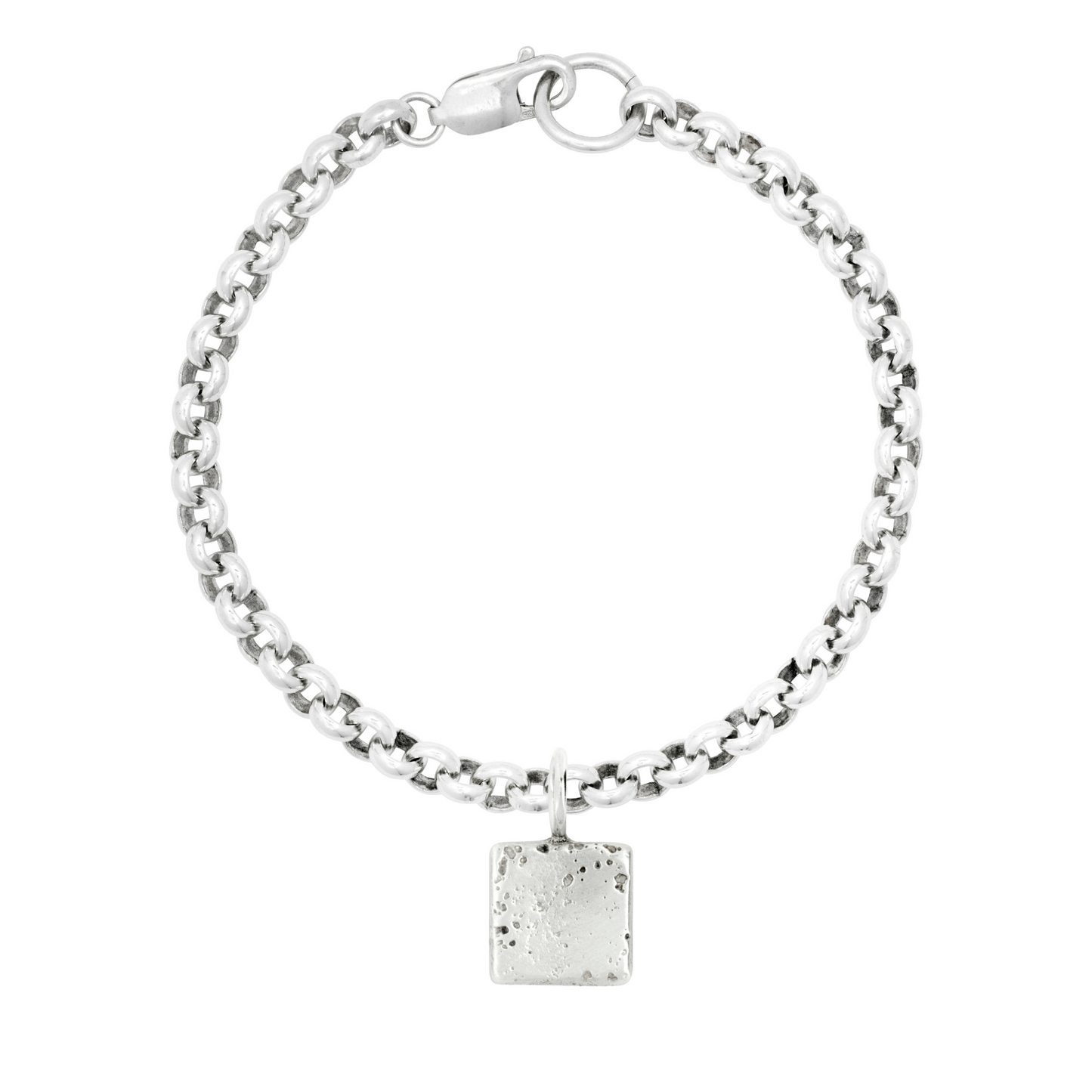 small sandcast solid silver square charm bracelet