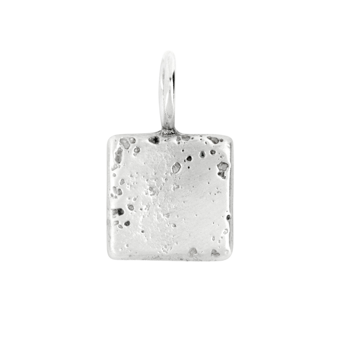 small solid silver square medallion sandcast charm