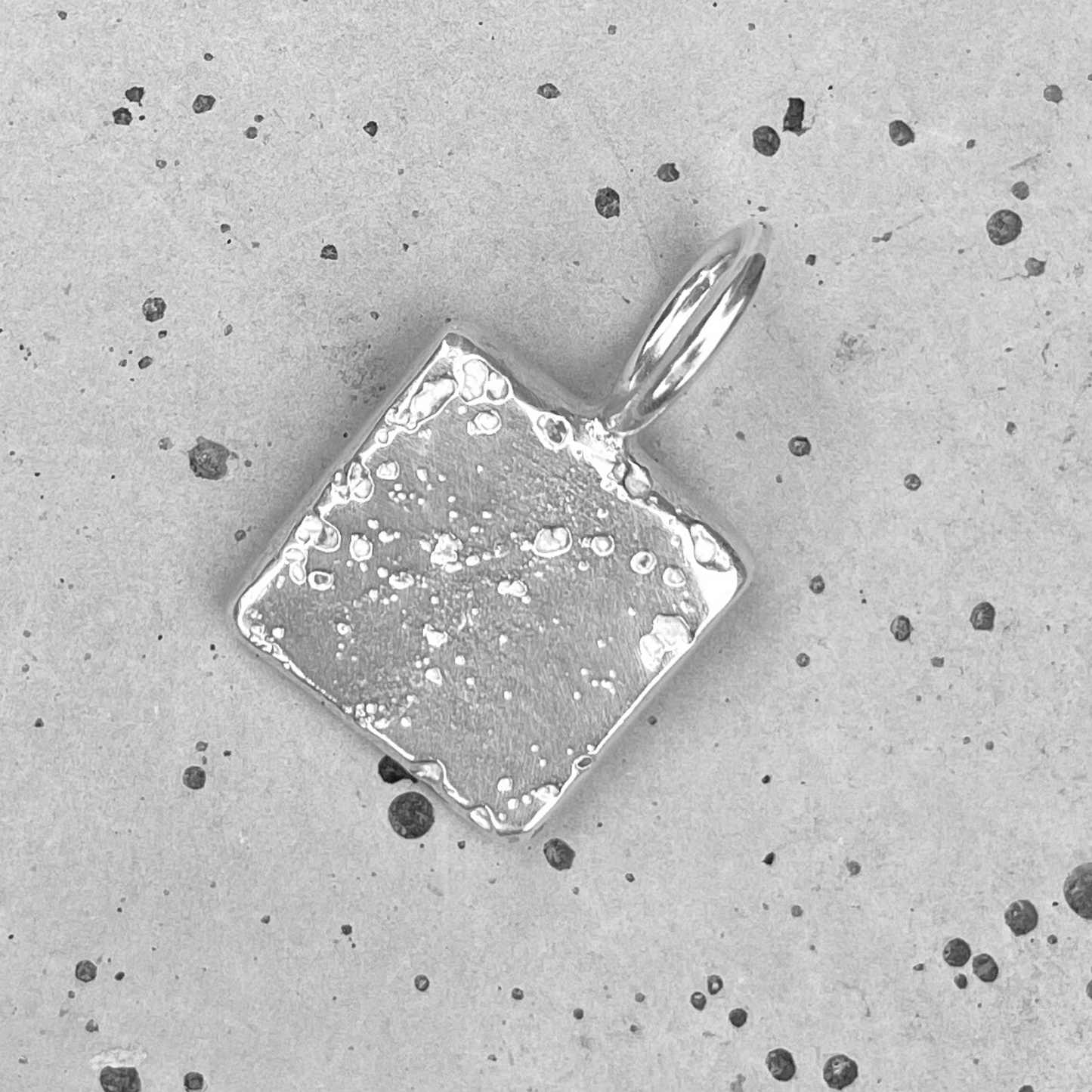 small solid silver square medallion sandcast charm