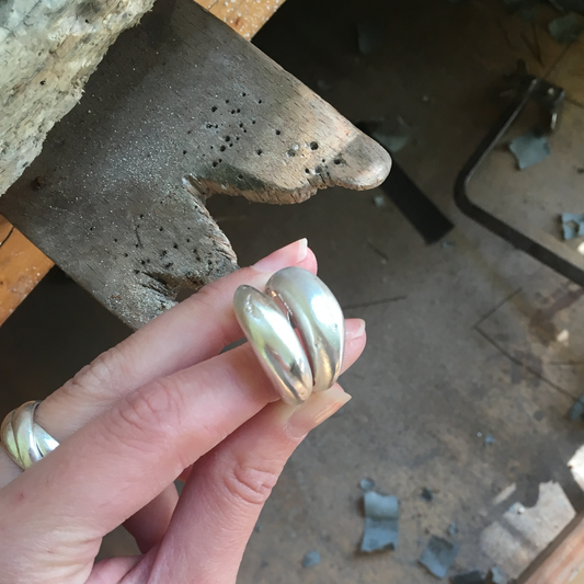stacking chunky high dome textured sandcast ring set