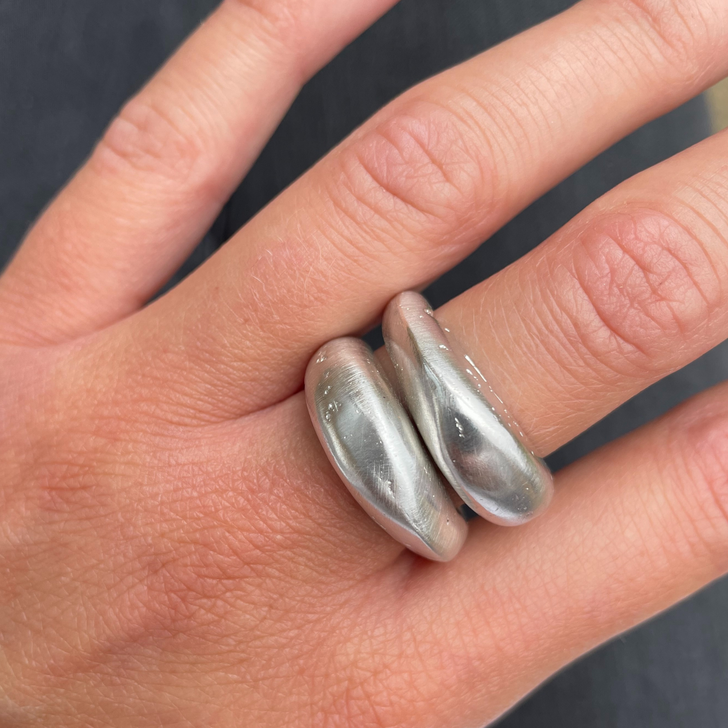 stacking chunky high dome textured sandcast ring set