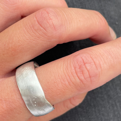 10mm wide domed chunky silver textured organic sandcast ring