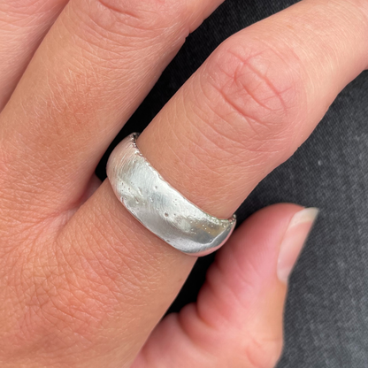 10mm wide domed chunky silver textured organic sandcast ring