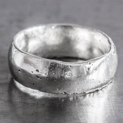 10mm wide domed chunky silver textured organic sandcast ring