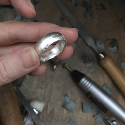 10mm wide domed chunky silver textured organic sandcast ring
