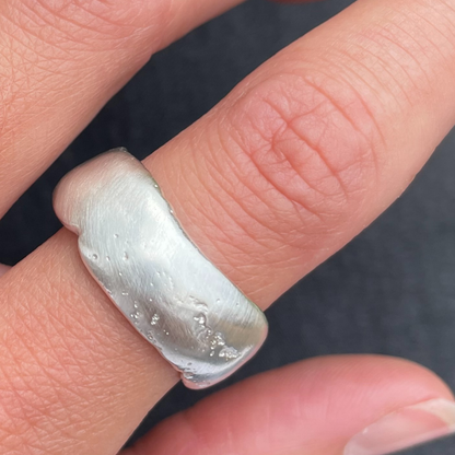 10mm wide domed chunky silver textured organic sandcast ring