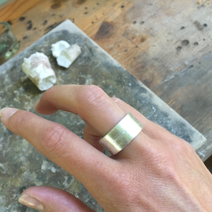 10mm wide flat band chunky statement sandcast ring