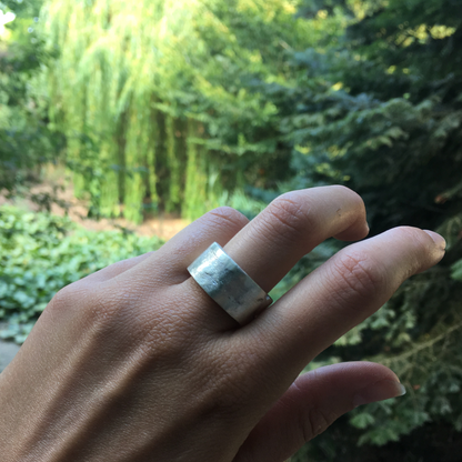 10mm wide flat band chunky statement sandcast ring