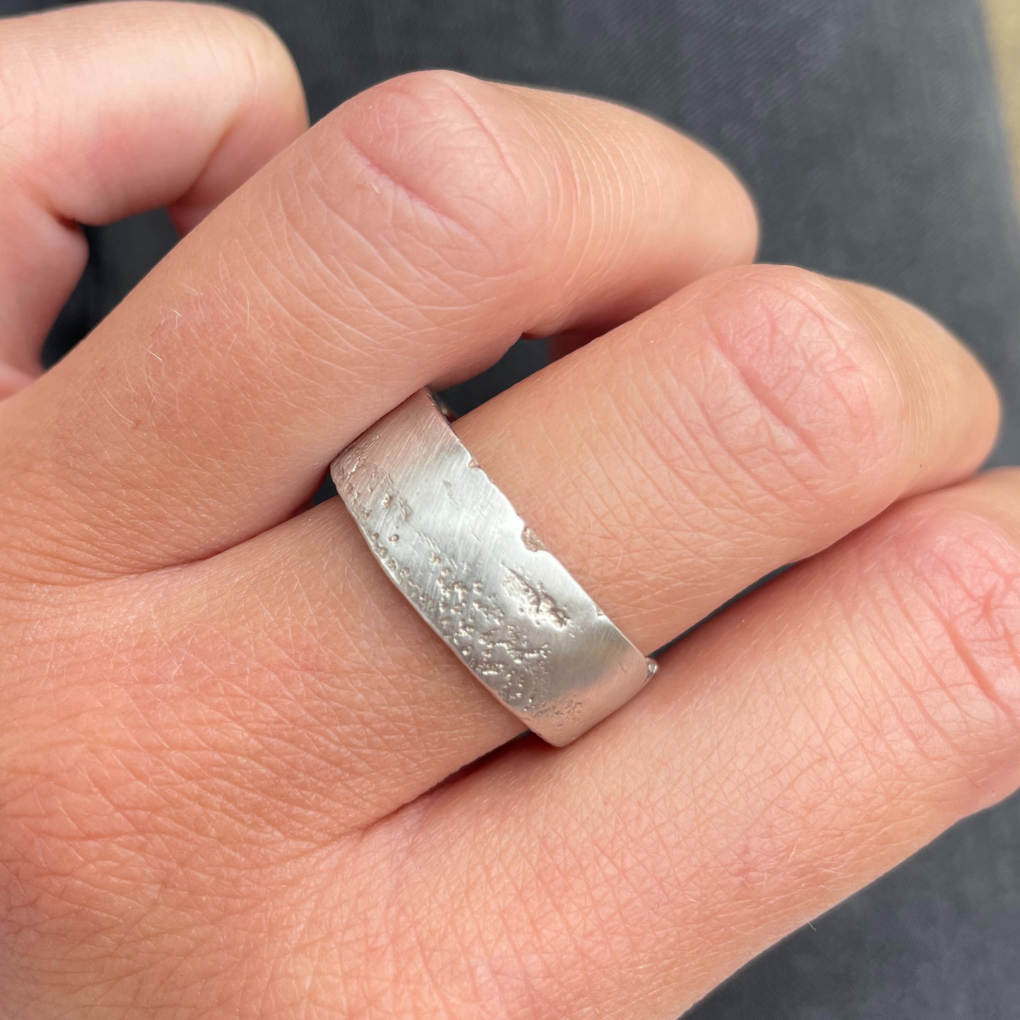 10mm wide flat band chunky statement sandcast ring