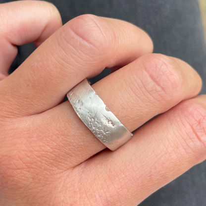 10mm wide flat band chunky statement sandcast ring