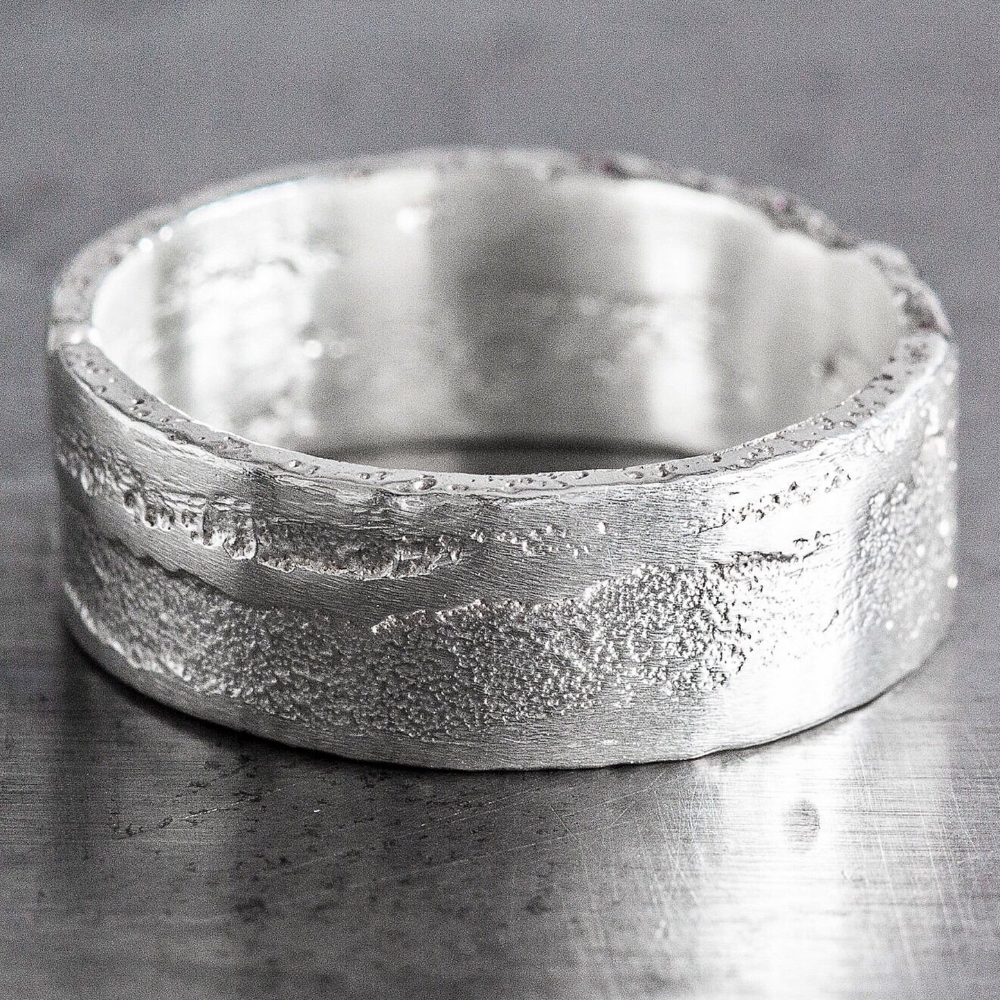 10mm wide flat band chunky statement sandcast ring