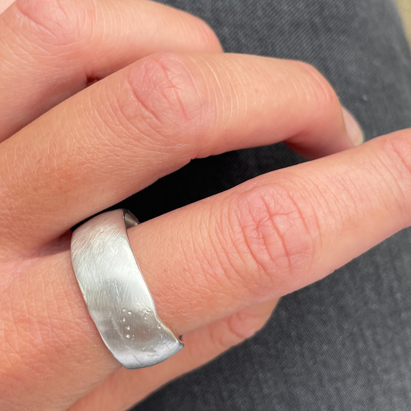 10mm wide domed chunky silver textured organic sandcast ring