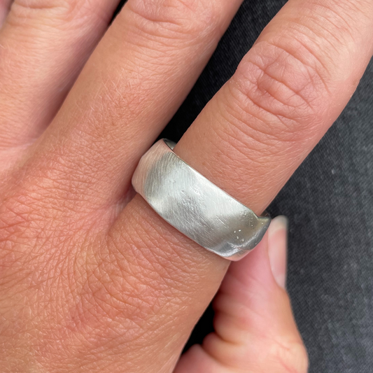 10mm wide domed chunky silver textured organic sandcast ring