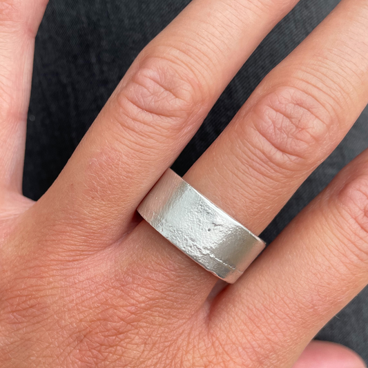 10mm wide flat band chunky statement sandcast ring