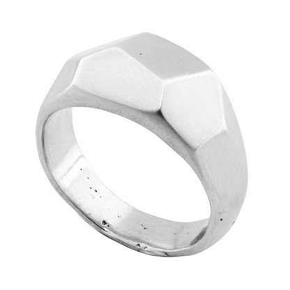 faceted geometric rustic silver sandcast ring