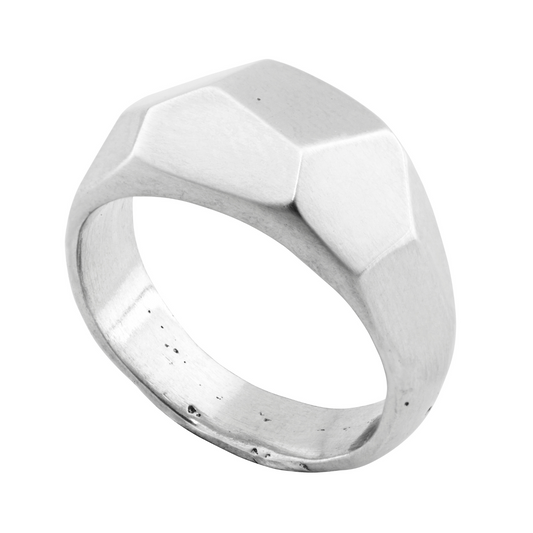 faceted geometric rustic silver sandcast ring