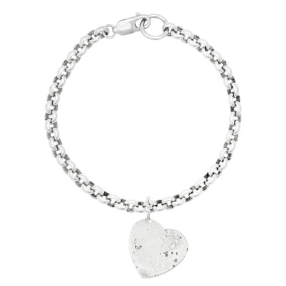 heavy silver large charm sandcast heart bracelet