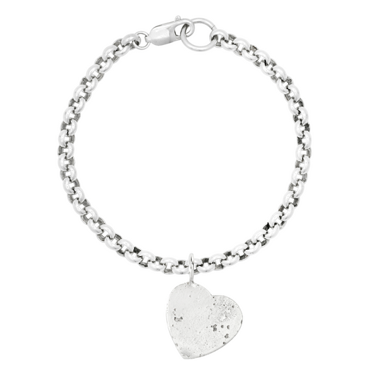 heavy silver large charm sandcast heart bracelet
