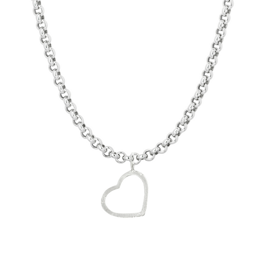 large heart outline sandcast chunky chain charm necklace