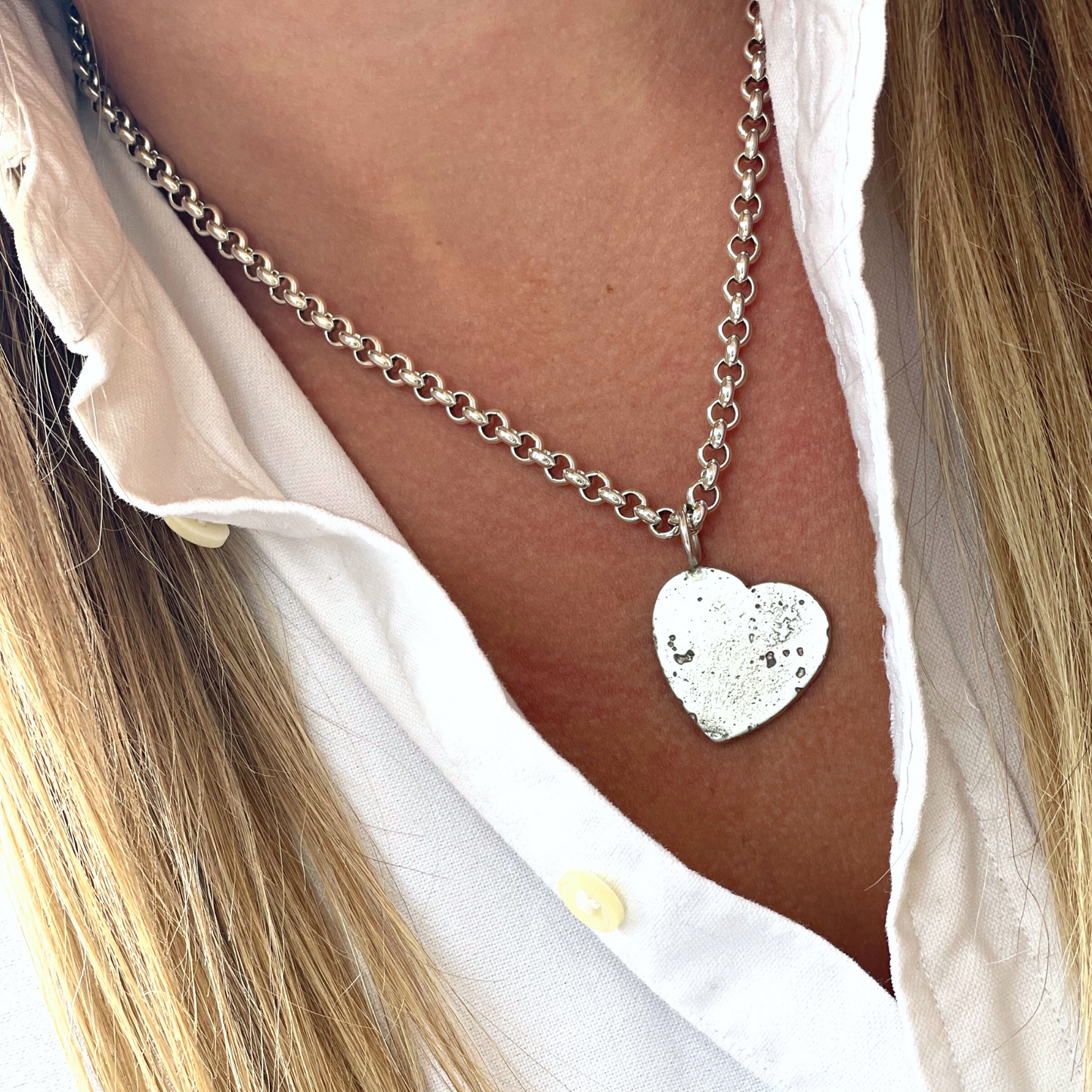 large heart pendant sandcast chunky chain charm necklace