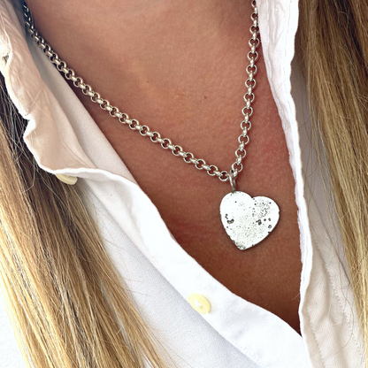 large heart pendant sandcast chunky chain charm necklace