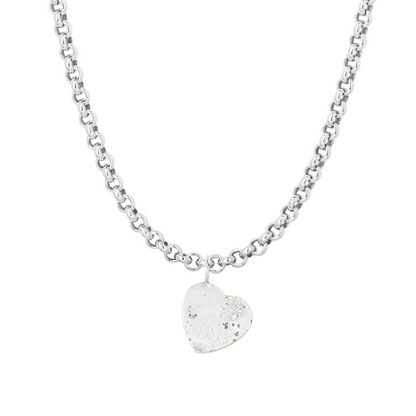 large heart pendant sandcast chunky chain charm necklace