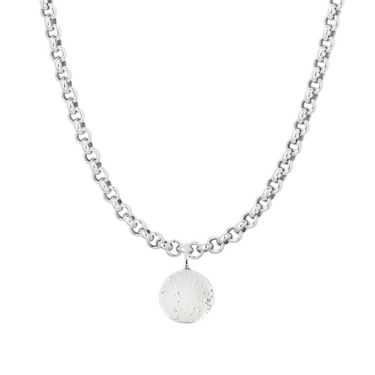 large round solid silver medallion sandcast chunky chain charm necklace