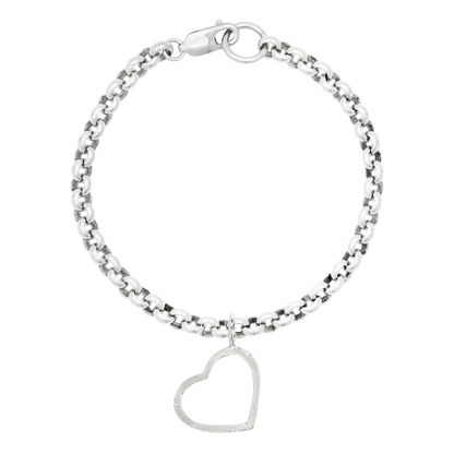 large sandcast open heart handmade heavy silver charm bracelet