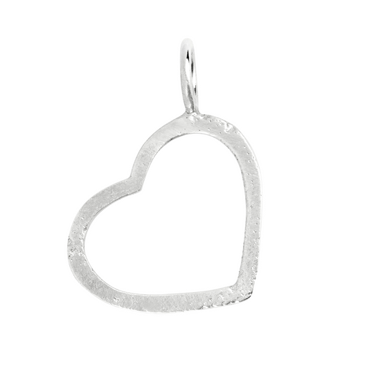 large silver open heart sandcast pendant charm