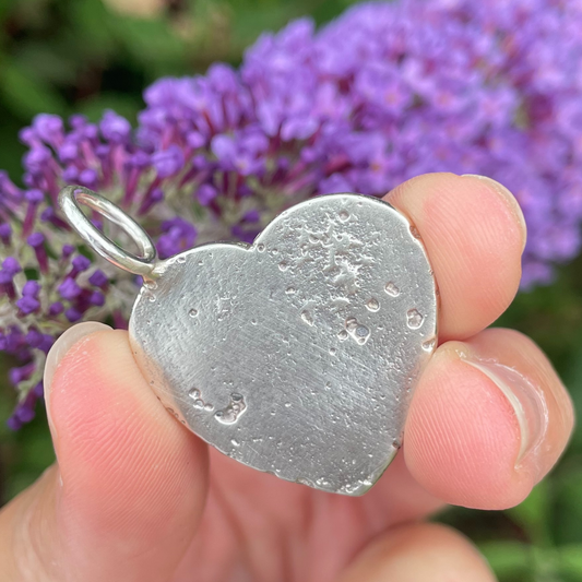 large solid silver textured chunky heart sandcast charm