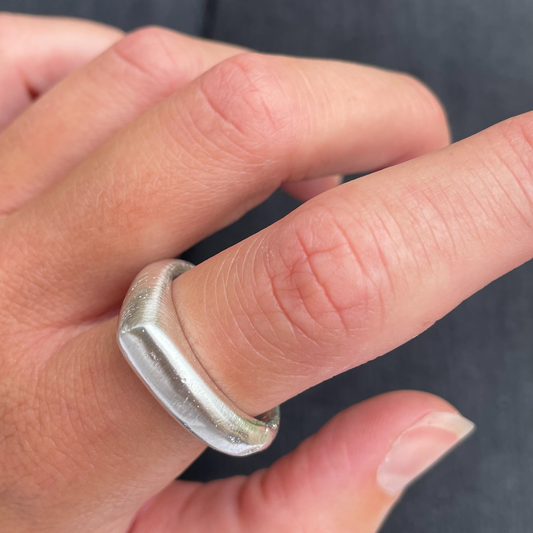 pointy high dome chunky silver statement sandcast ring