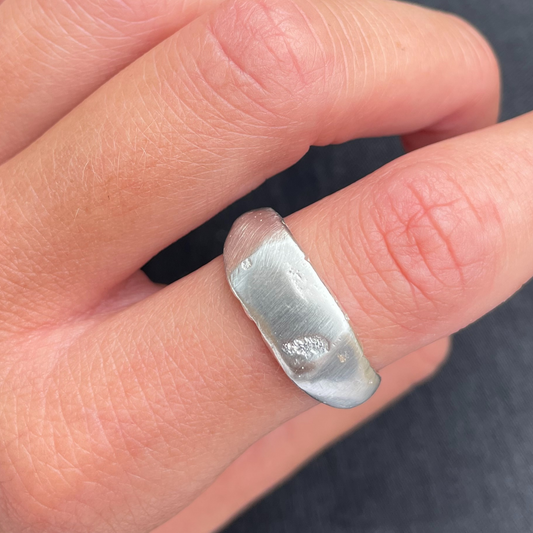 rectangle signet solid silver organic textured sandcast ring