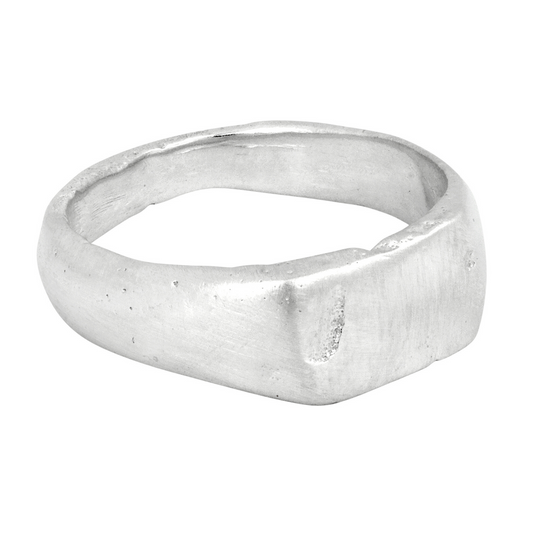 rectangle signet solid silver organic textured sandcast ring