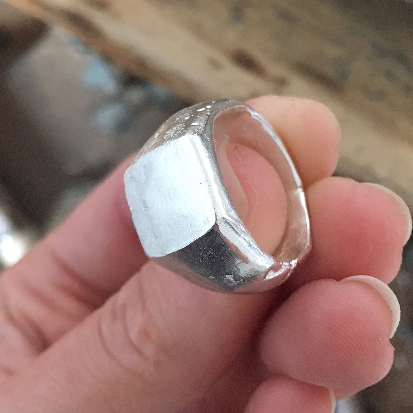 silver square signet ring handmade sandcast ring