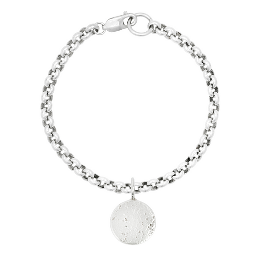 silver sandcast large round medallion charm bracelet