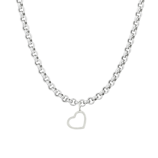 small open heart pendant sandcast chunky chain charm necklace