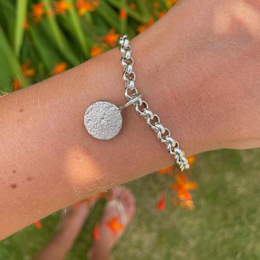 small round medallion sandcast charm bracelet