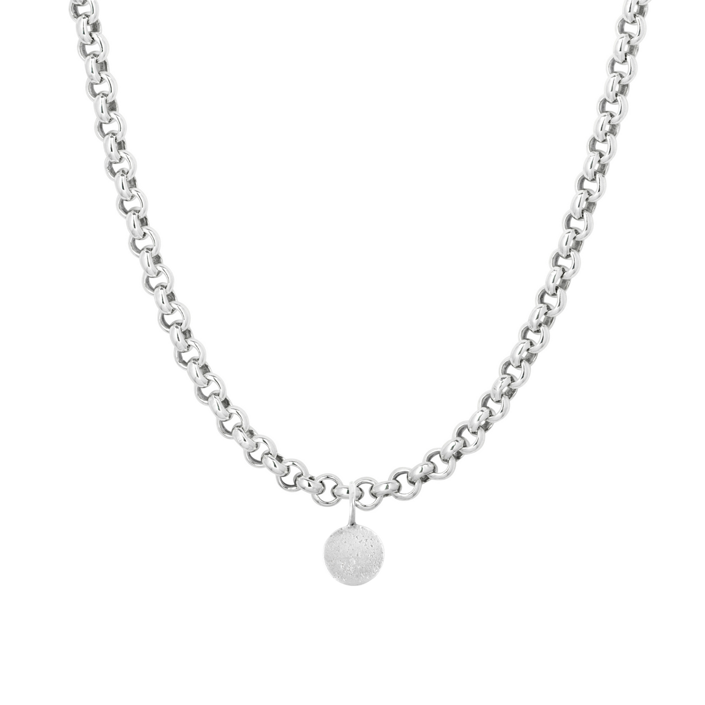 small round medallion sandcast chunky chain charm necklace