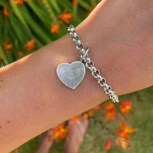 small sandcast love heart charm bracelet