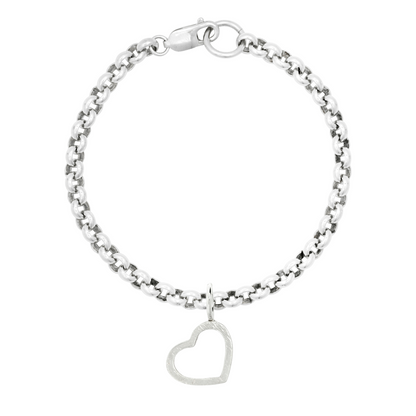 small sandcast open heart handmade heavy silver charm bracelet