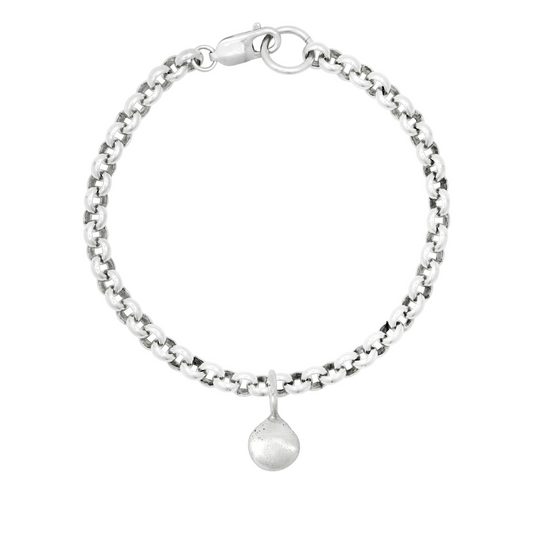 small sandcast solid silver pebble charm bracelet