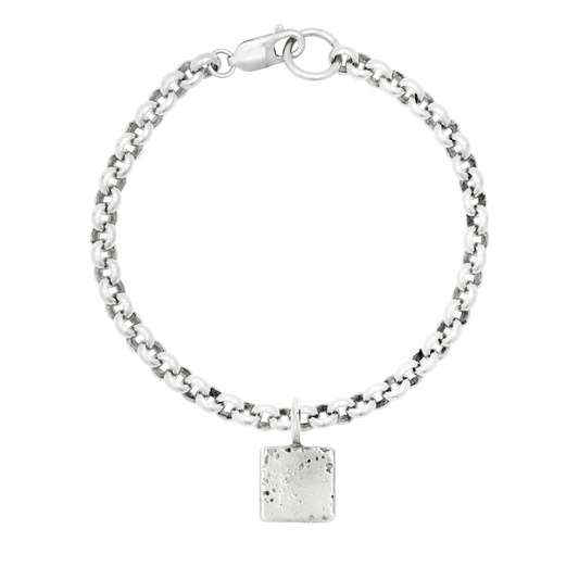 small sandcast solid silver square charm bracelet