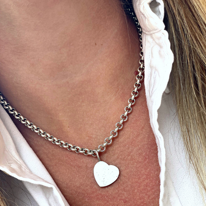 small solid heart chunky heart pendant sandcast chunky chain charm necklace